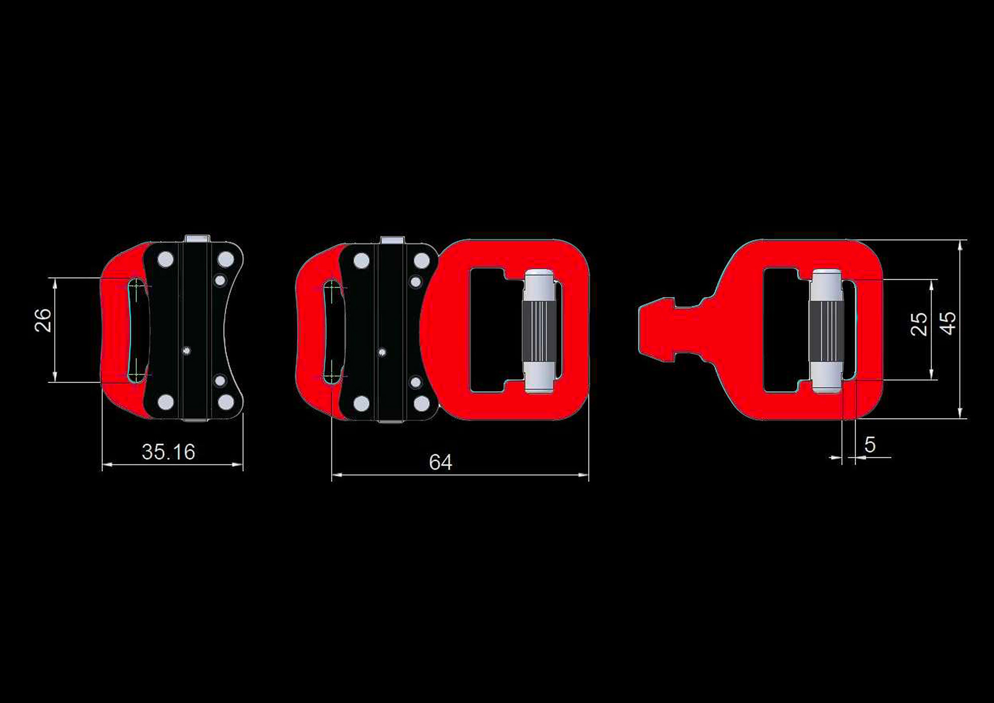 Schéma de boucle automatique compacte pour sangle de 25mm avec blocage rouleau amovible par Get Com Technologies