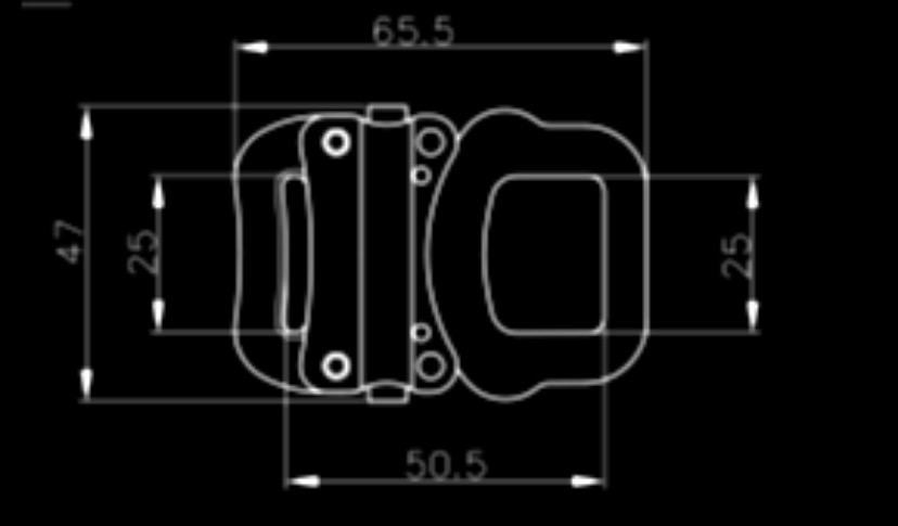 Dessin technique de boucle automatique compacte avec erg pour sangle de 25mm par Get Com Technologies