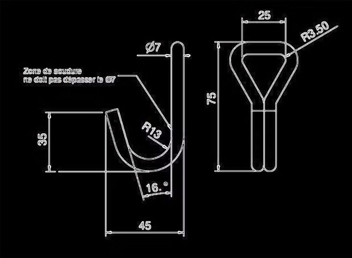 Dessin technique de crocs C4735 en inox par Get Com Technologies