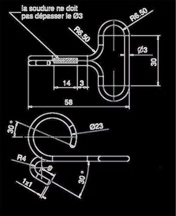 Plan technique d'un croc R3/R4 en inox par Get Com Technologies