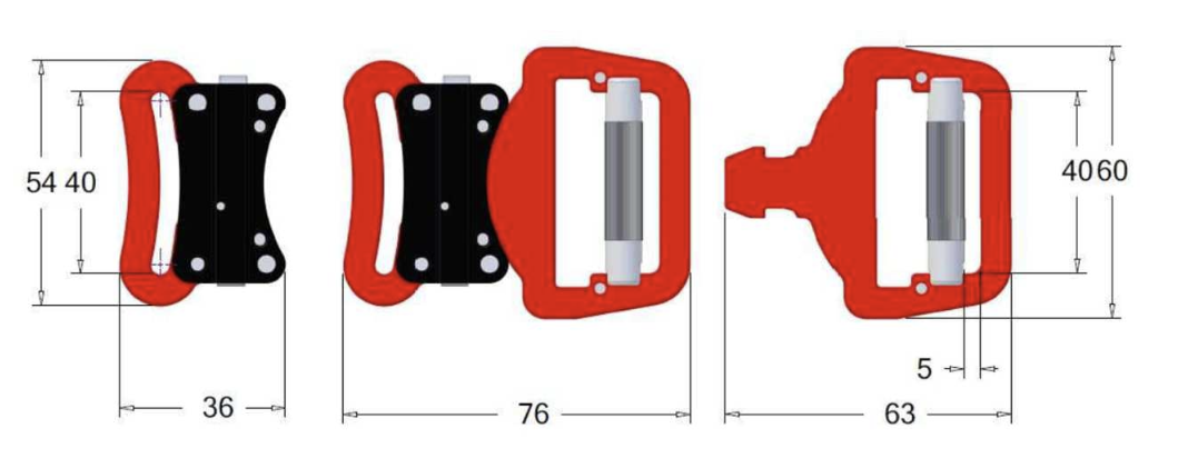 dessin technique de boucle automatique compacte pour sangle de 40mm