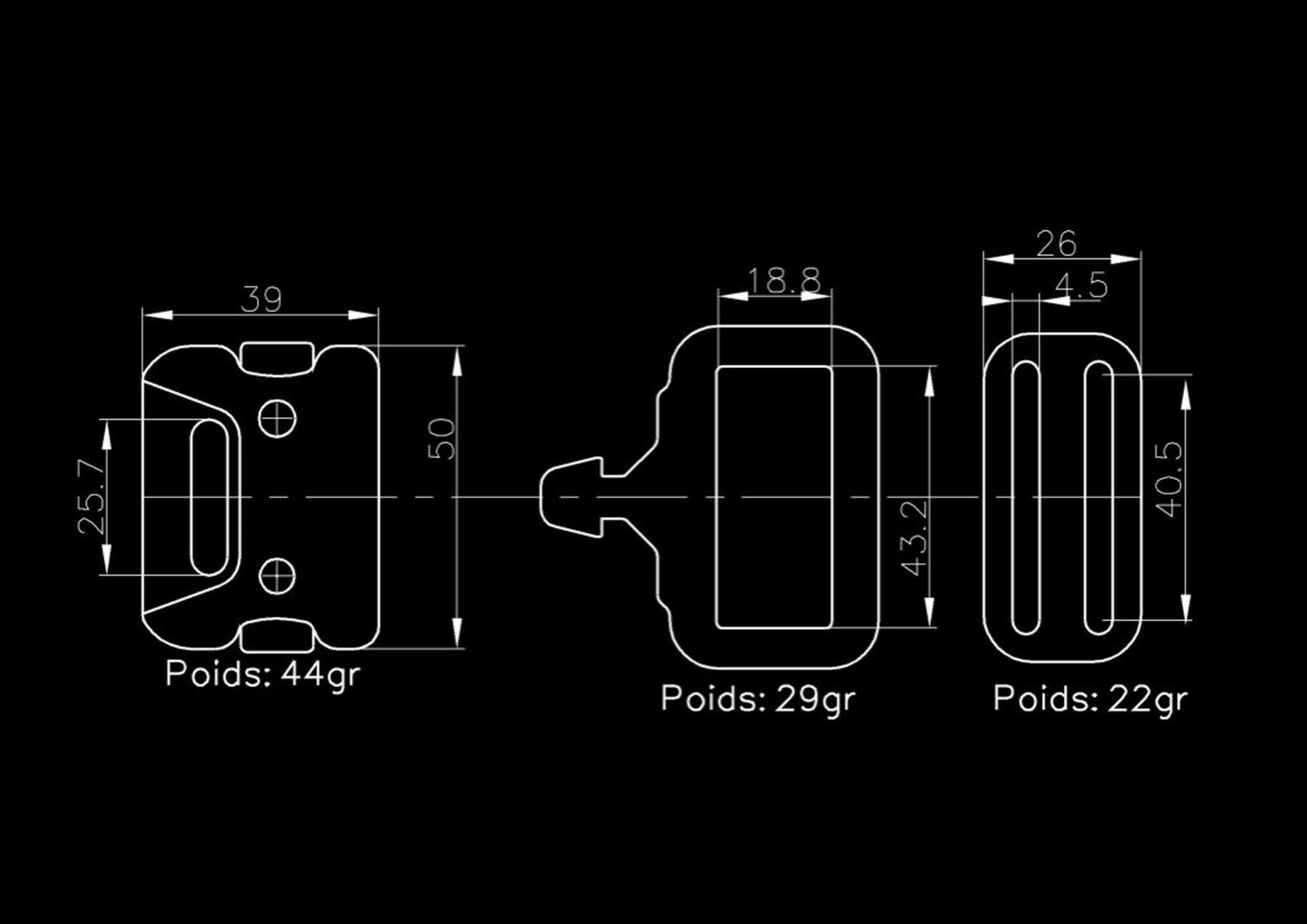 Schema technique de boucles automatiques vintage pour sangle 40mm par Get Com Technologies
